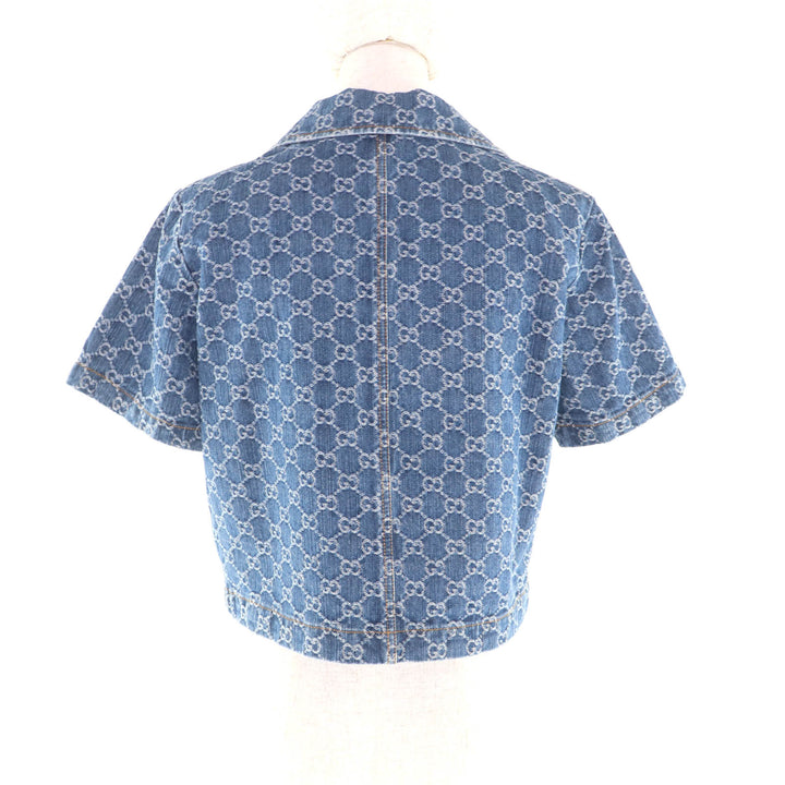 Pristine GUCCI Jacket GG Jacquard Denim Cropped Short Sleeve cotton 38 788680