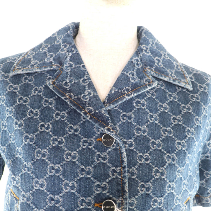 Pristine GUCCI Jacket GG Jacquard Denim Cropped Short Sleeve cotton 38 788680