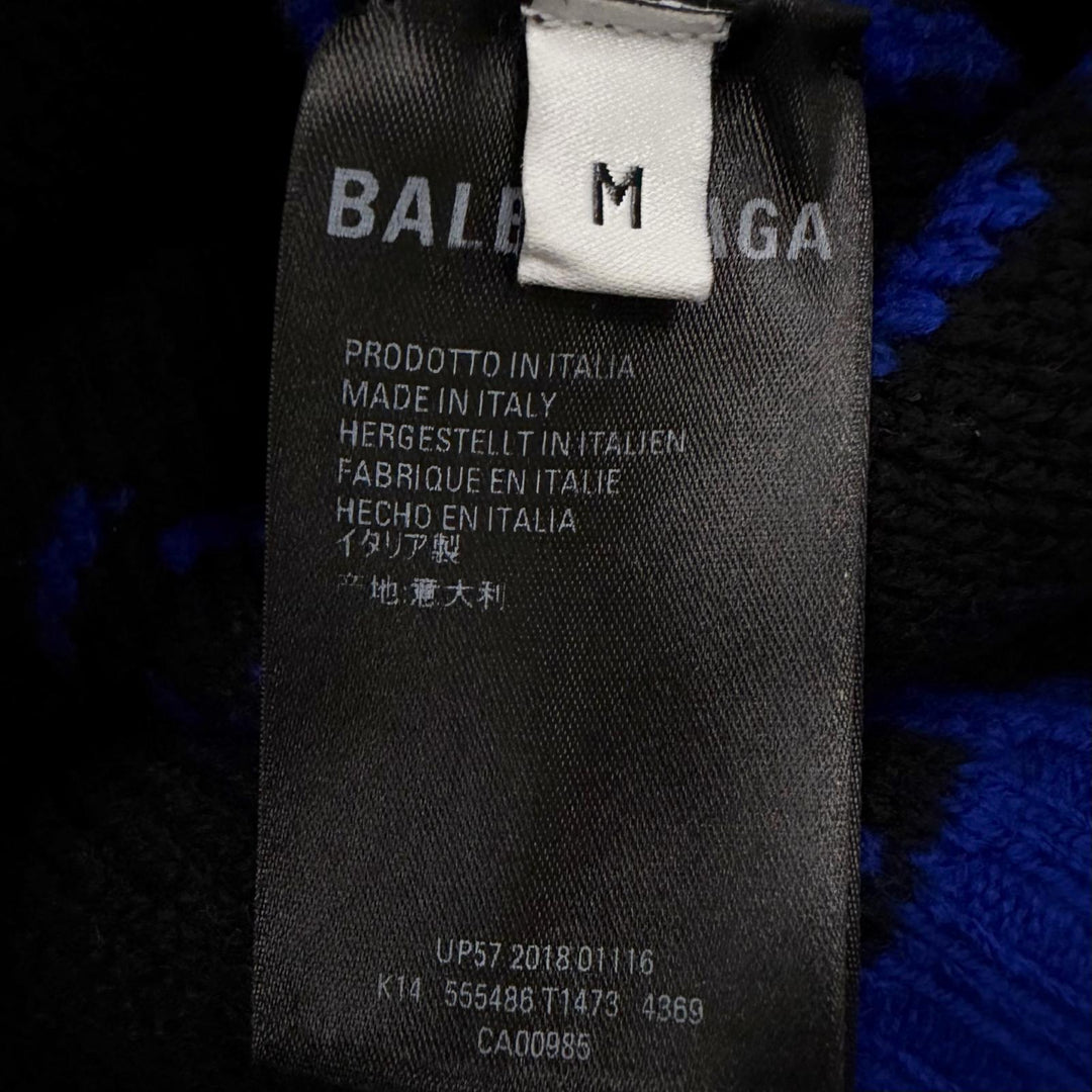Great BALENCIAGA sweater All-over logo crew neck knit blue wool mens M 555486