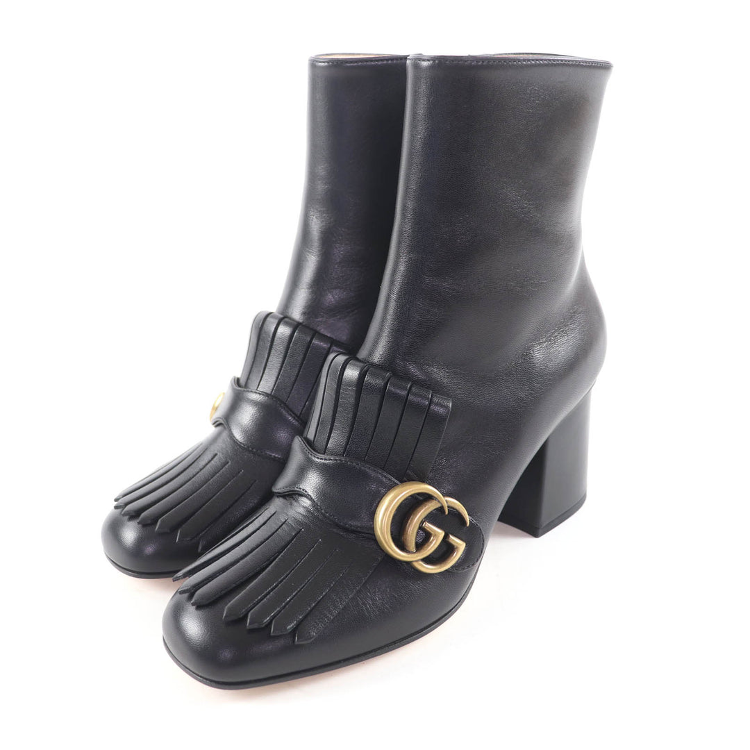 Pristine GUCCI short boots GG Marmont Tassel Side Zip Leather leather 38 408210