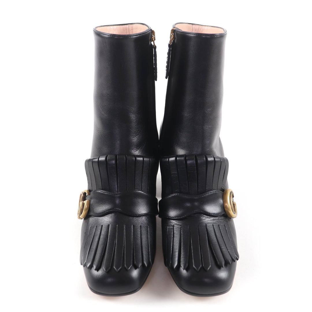 Pristine GUCCI short boots GG Marmont Tassel Side Zip Leather leather 38 408210