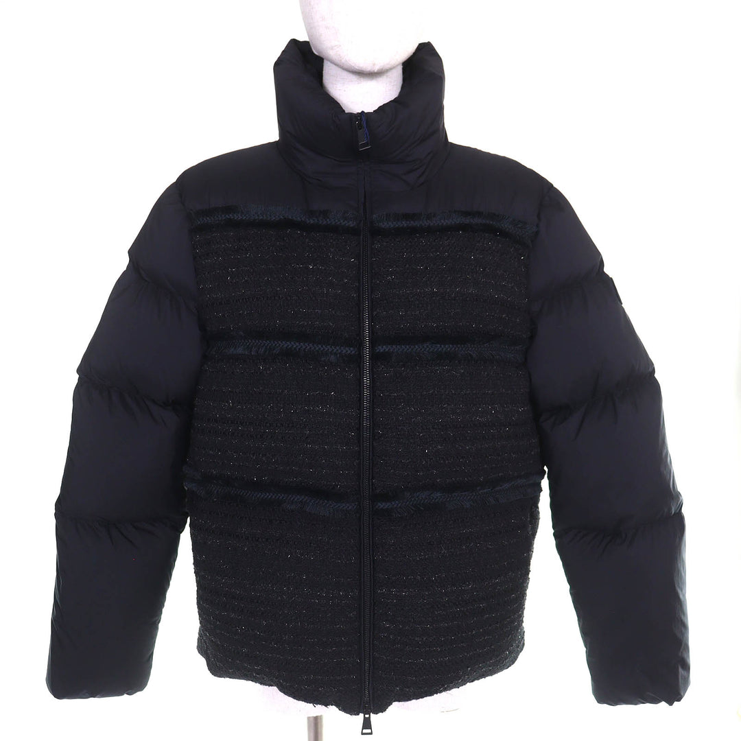 Pristine MONCLER Down jacket AUCUN Logo patch, tweed trim, stand collar black 3
