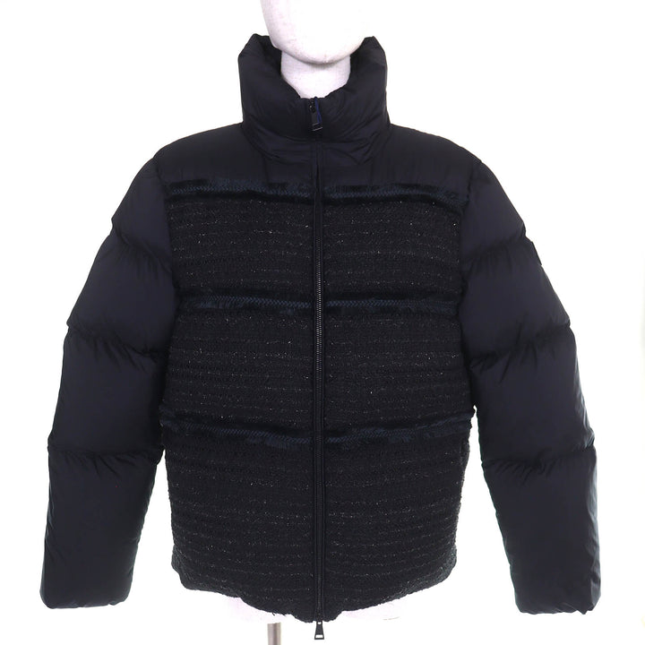 Pristine MONCLER Down jacket AUCUN Logo patch, tweed trim, stand collar black 3