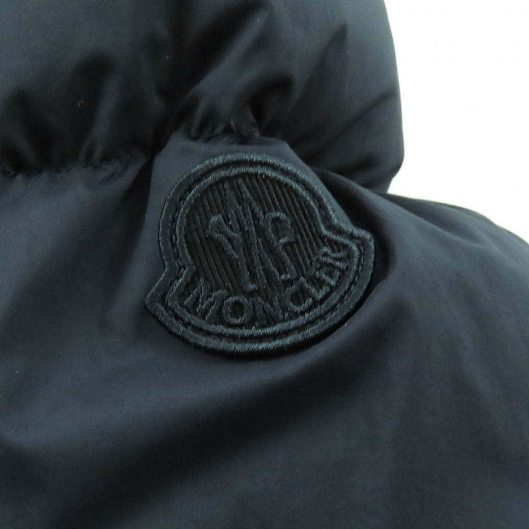 Pristine MONCLER Down jacket AUCUN Logo patch, tweed trim, stand collar black 3