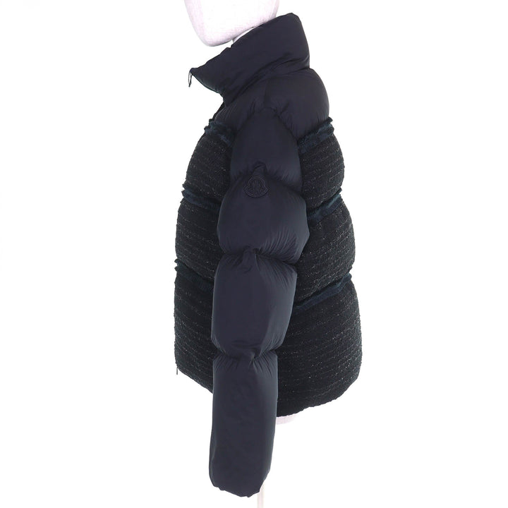 Pristine MONCLER Down jacket AUCUN Logo patch, tweed trim, stand collar black 3