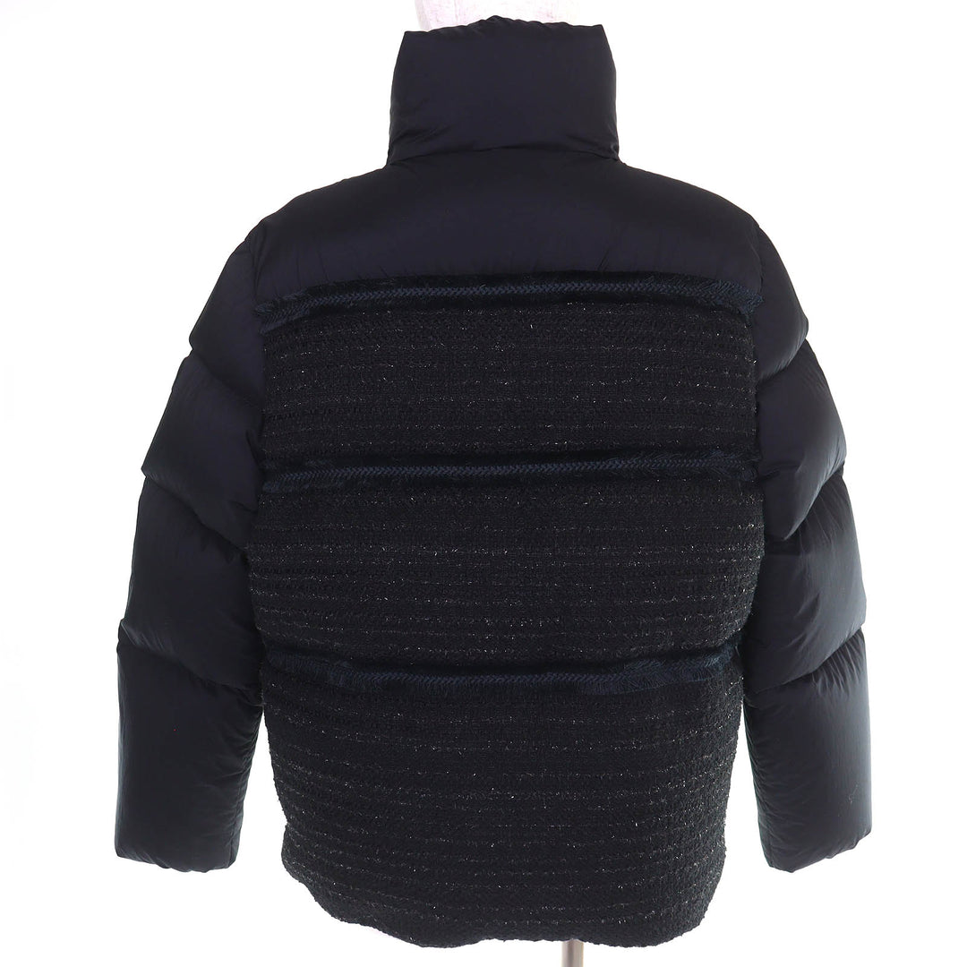 Pristine MONCLER Down jacket AUCUN Logo patch, tweed trim, stand collar black 3