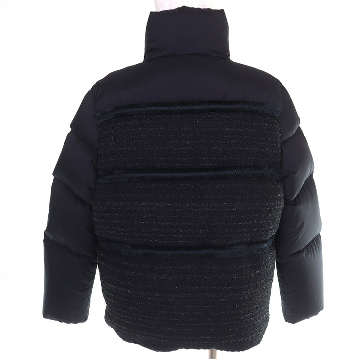 Pristine MONCLER Down jacket AUCUN Logo patch, tweed trim, stand collar black 3