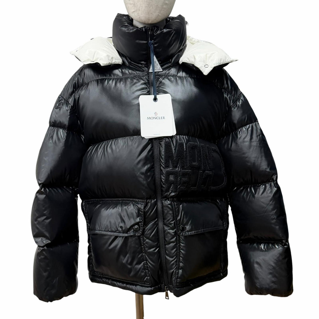 Pristine MONCLER Down jacket ABBAYE Front logo Hooded ZIP UP black Nylon Women 3