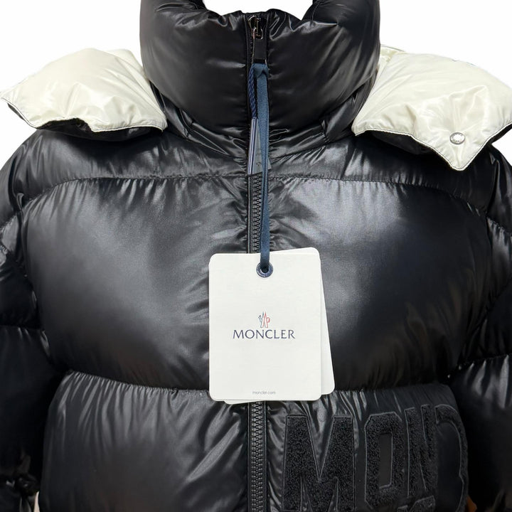 Pristine MONCLER Down jacket ABBAYE Front logo Hooded ZIP UP black Nylon Women 3