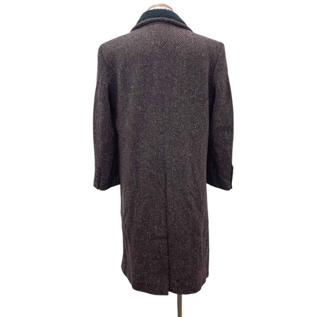 Great JOHN LAWRENCE SULLIVAN coat Herringbone boa collar Brown wool mens 44