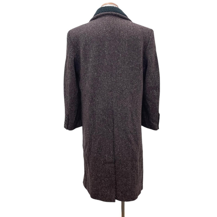 Great JOHN LAWRENCE SULLIVAN coat Herringbone boa collar Brown wool mens 44