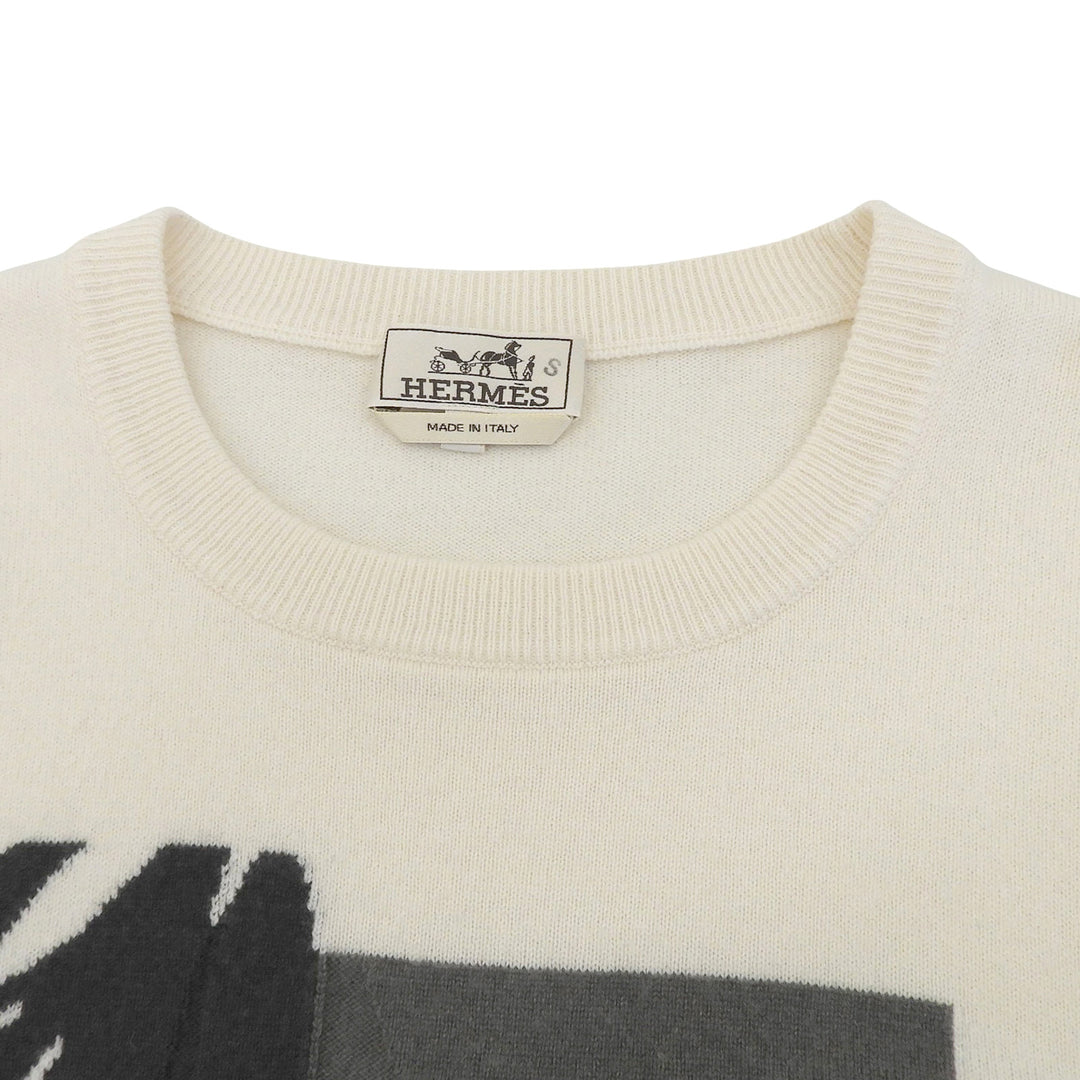 Excellent HERMES sweater Puzzle Floral Knit Ivory cashmere mens L 21-5710
