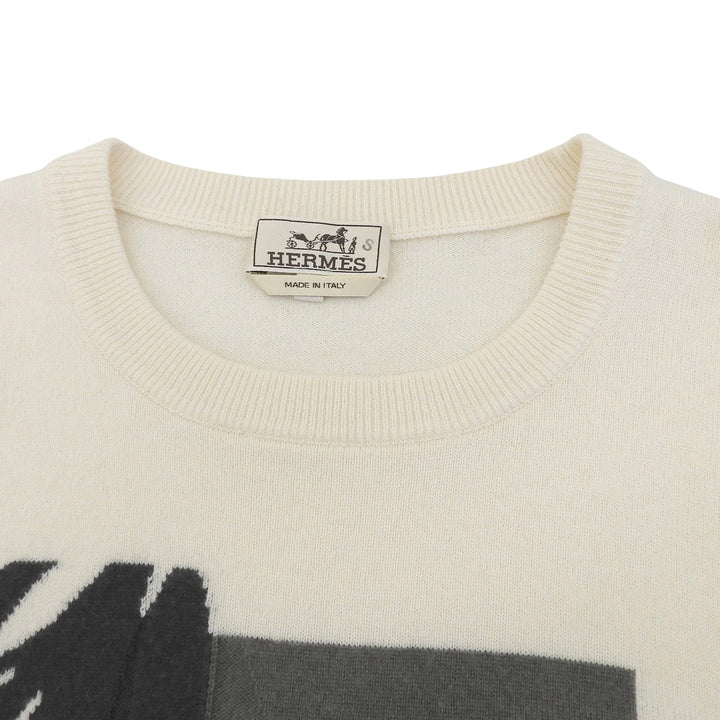 Excellent HERMES sweater Puzzle Floral Knit Ivory cashmere mens L 21-5710