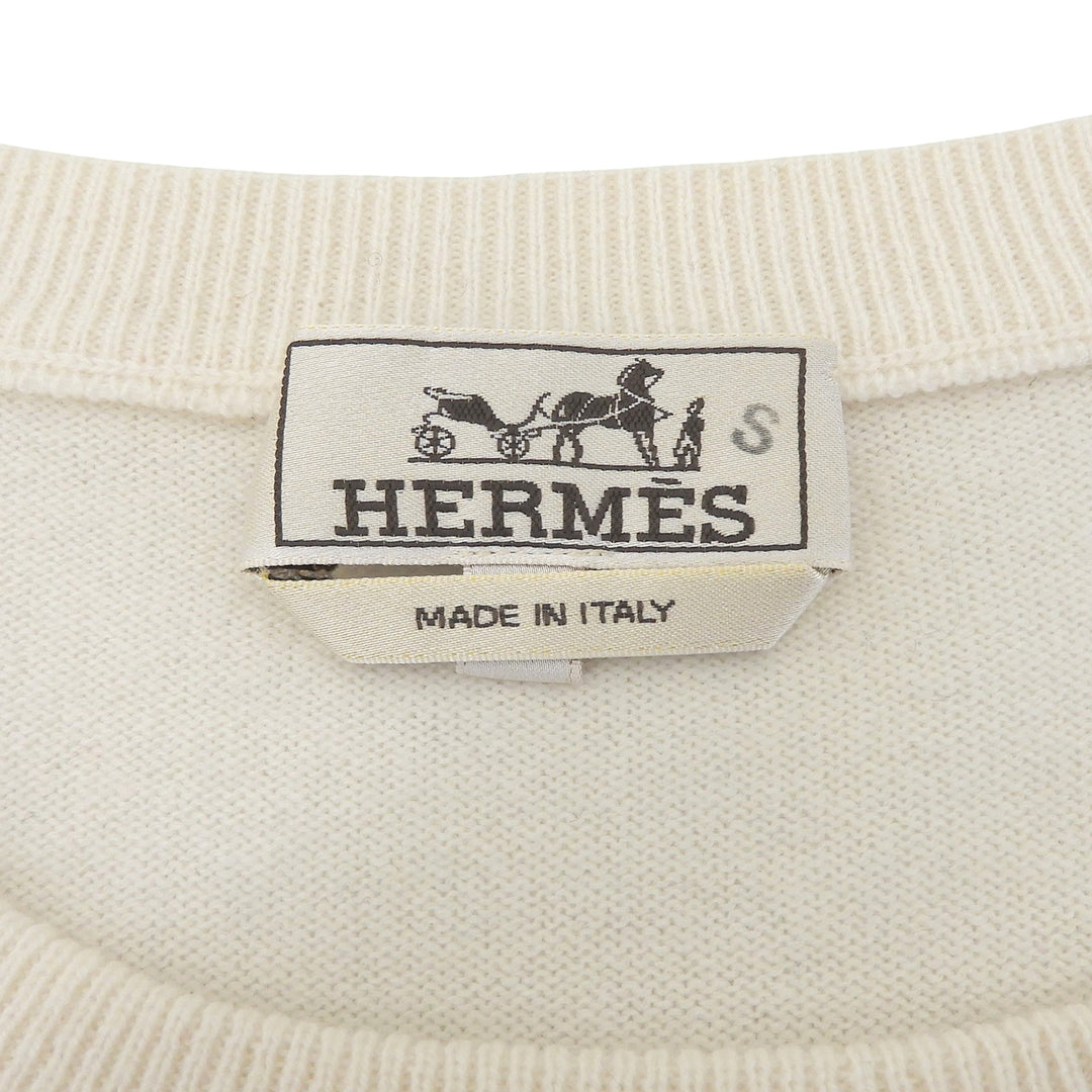 Excellent HERMES sweater Puzzle Floral Knit Ivory cashmere mens L 21-5710