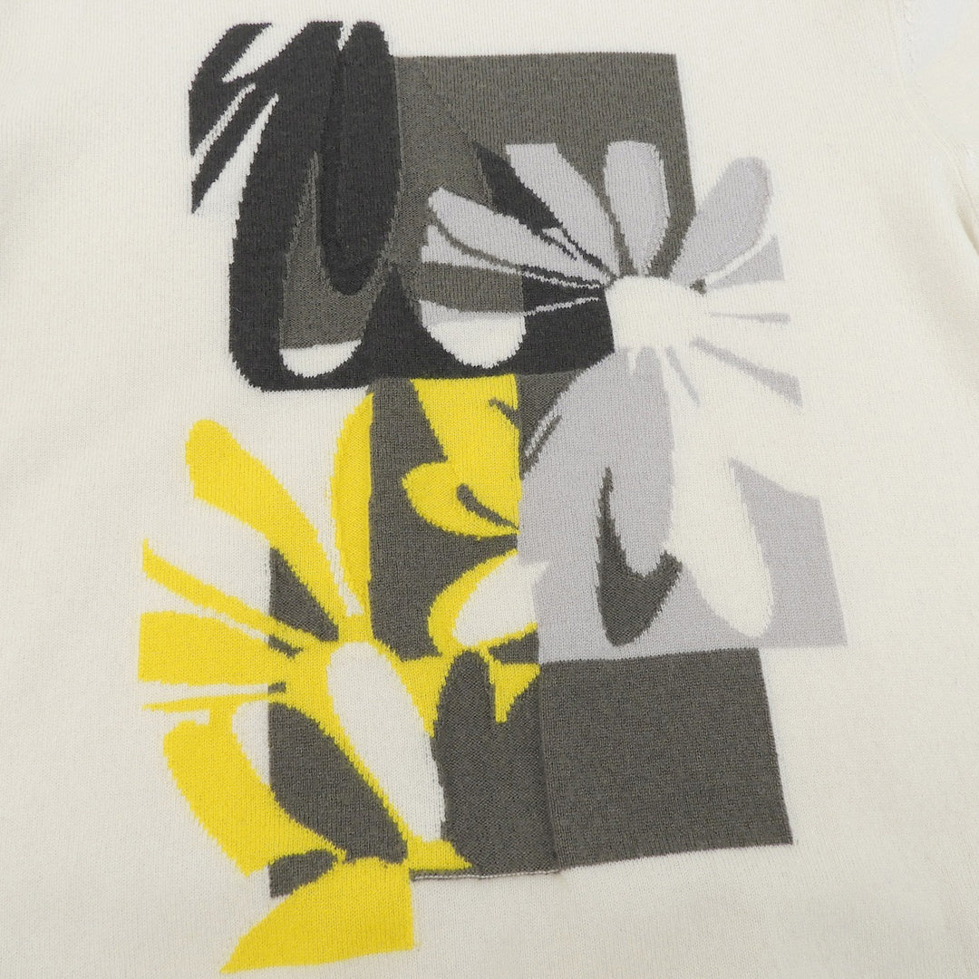 Excellent HERMES sweater Puzzle Floral Knit Ivory cashmere mens L 21-5710