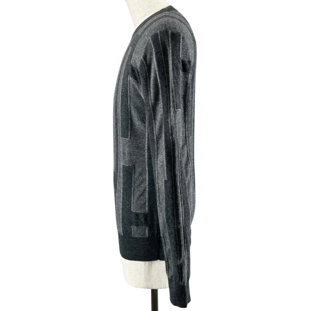 Great HERMES knit H logo crew neck long-sleeve sweater gray cashmere mens S