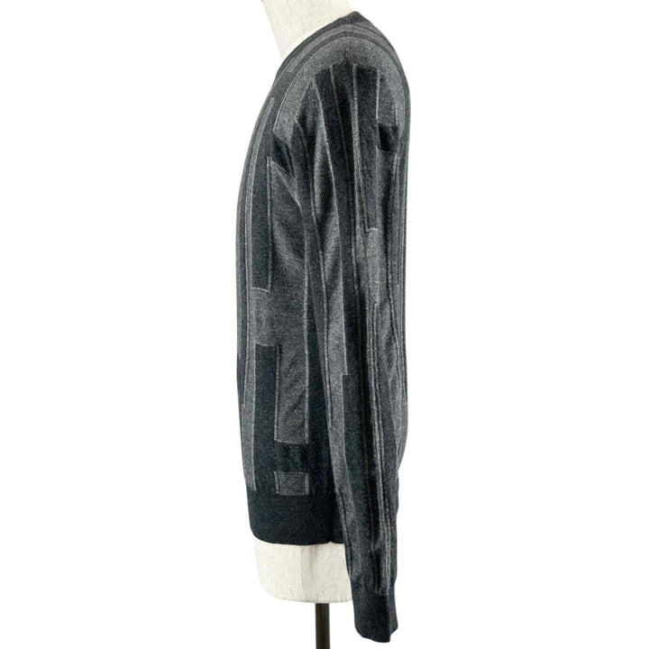 Great HERMES knit H logo crew neck long-sleeve sweater gray cashmere mens S