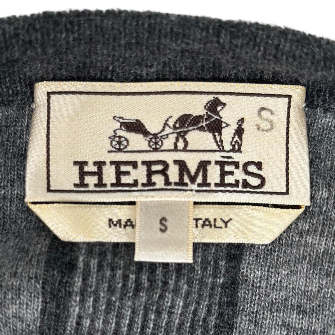 Great HERMES knit H logo crew neck long-sleeve sweater gray cashmere mens S