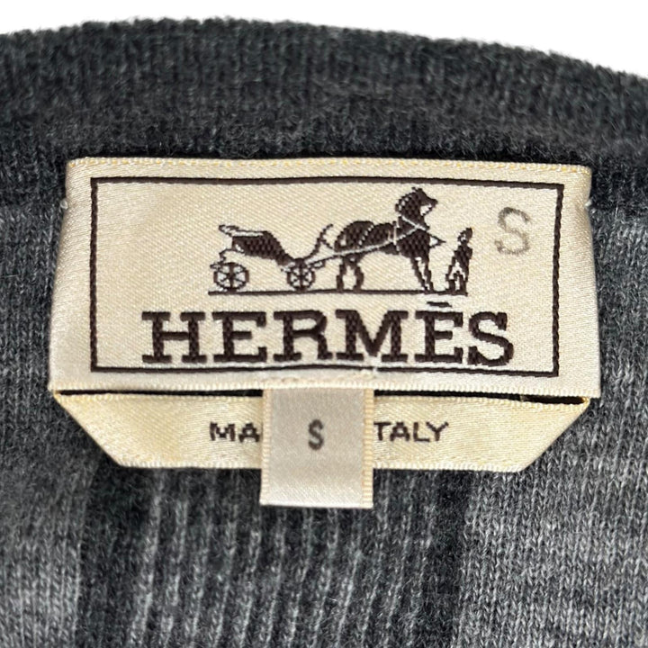 Great HERMES knit H logo crew neck long-sleeve sweater gray cashmere mens S