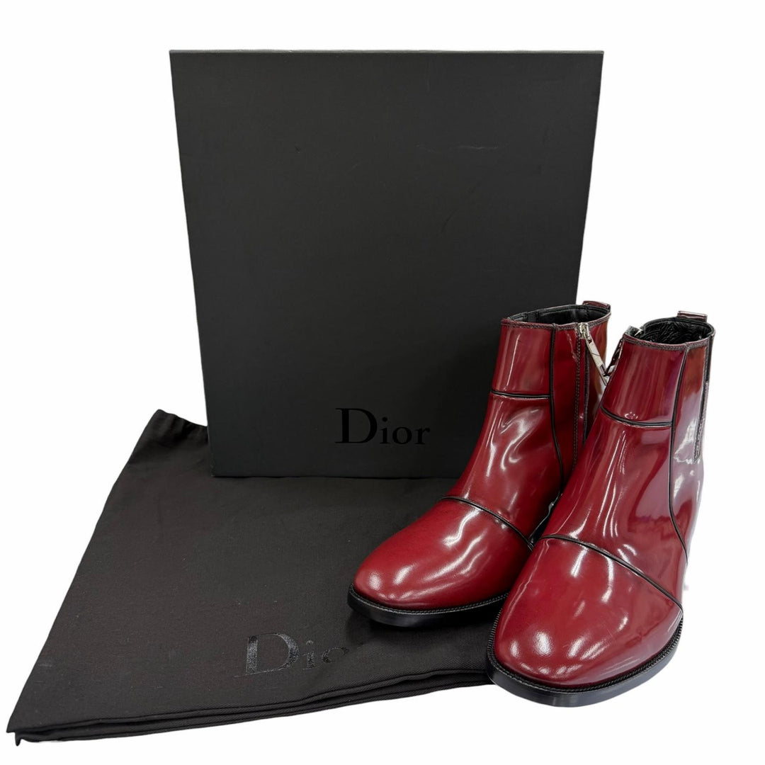 Pristine DIOR short boots HEEL BOOTS Red Patent leather mens
