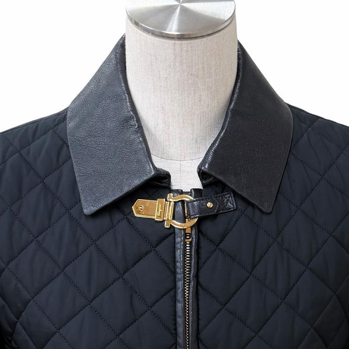 Great Salvatore Ferragamo coat GanciniMetal Leather Quilting black polyester 42
