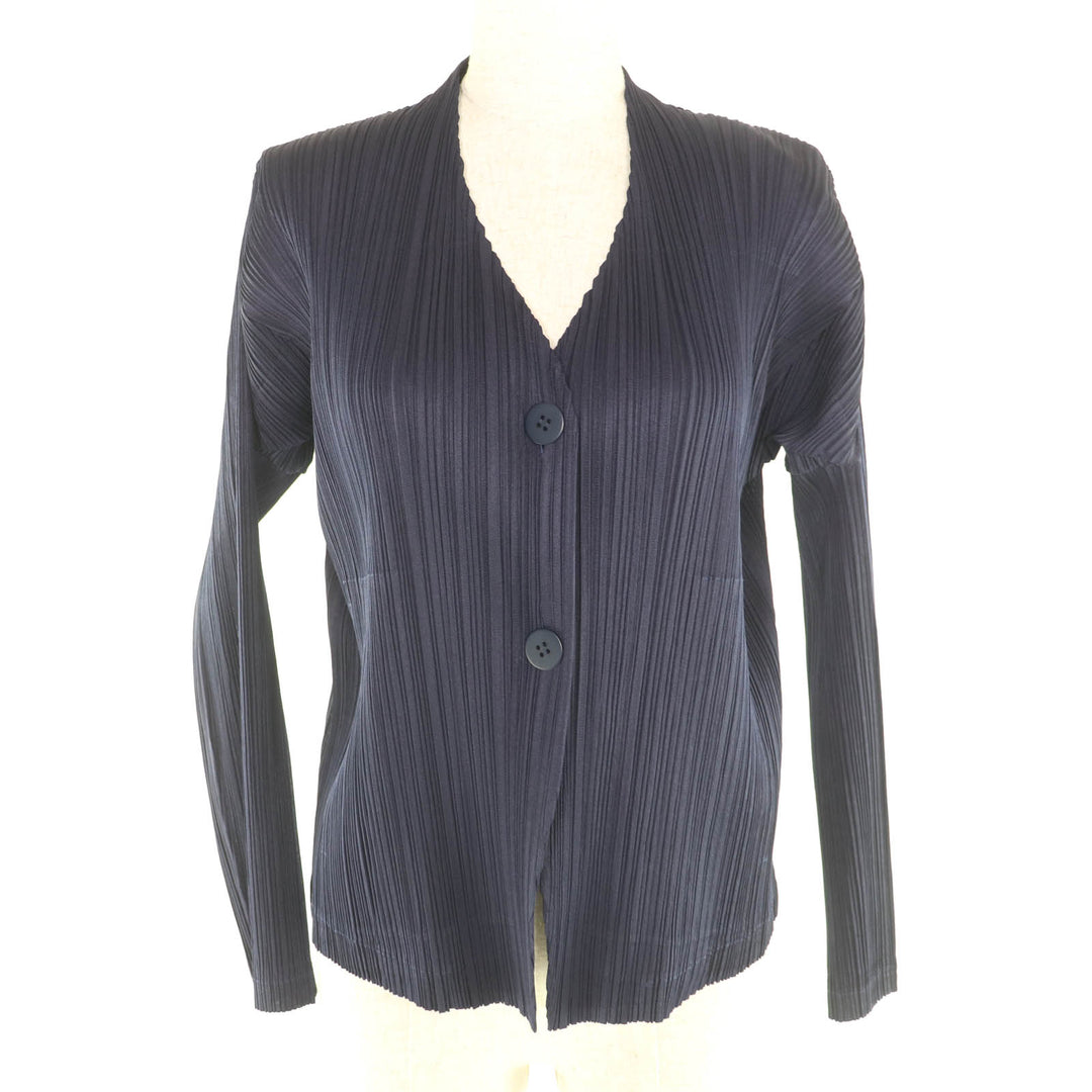 Excellent PLEATS PLEASE cardigan V-neck Long sleeves Navy polyester 3 PP23JD502