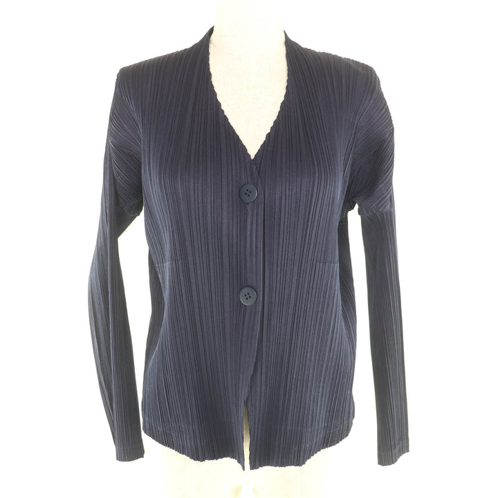 Excellent PLEATS PLEASE cardigan V-neck Long sleeves Navy polyester 3 PP23JD502