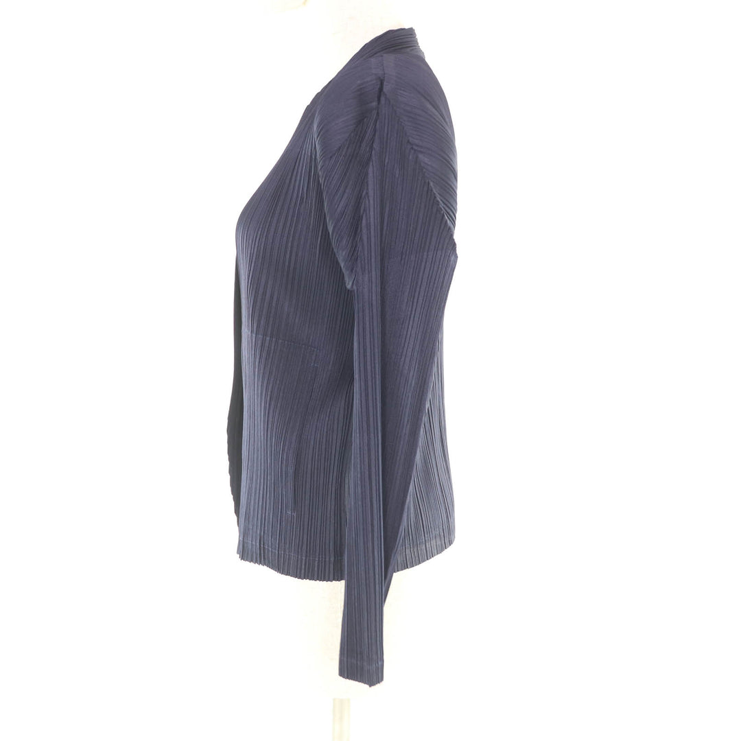 Excellent PLEATS PLEASE cardigan V-neck Long sleeves Navy polyester 3 PP23JD502