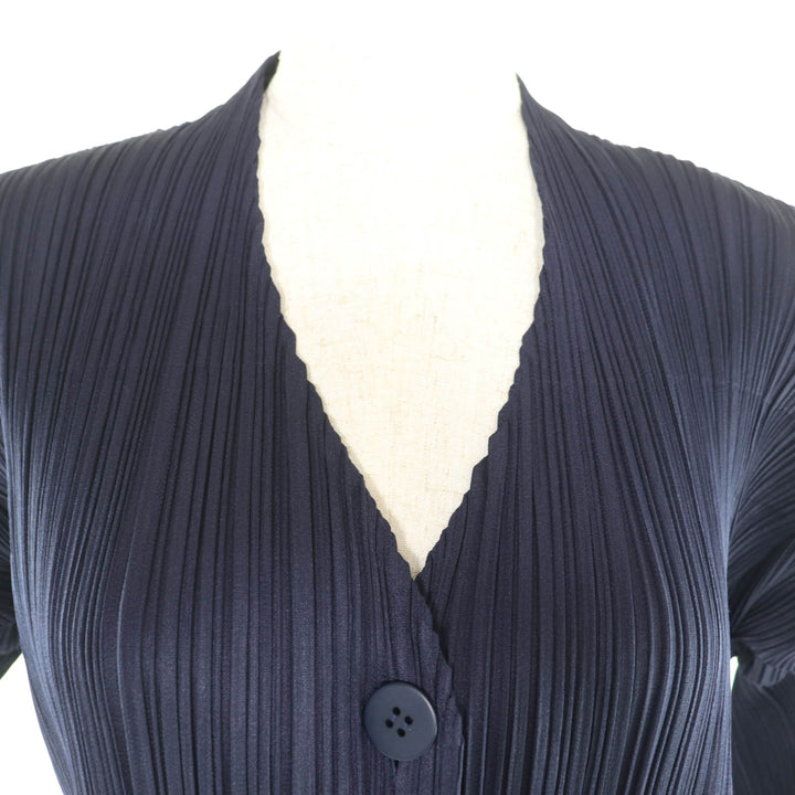 Excellent PLEATS PLEASE cardigan V-neck Long sleeves Navy polyester 3 PP23JD502