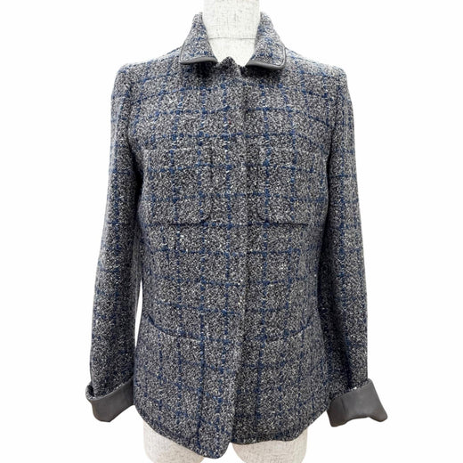 Excellent Loro Piana Jacket Checkered pattern, leather cuffs, tweed 40 FAG3268