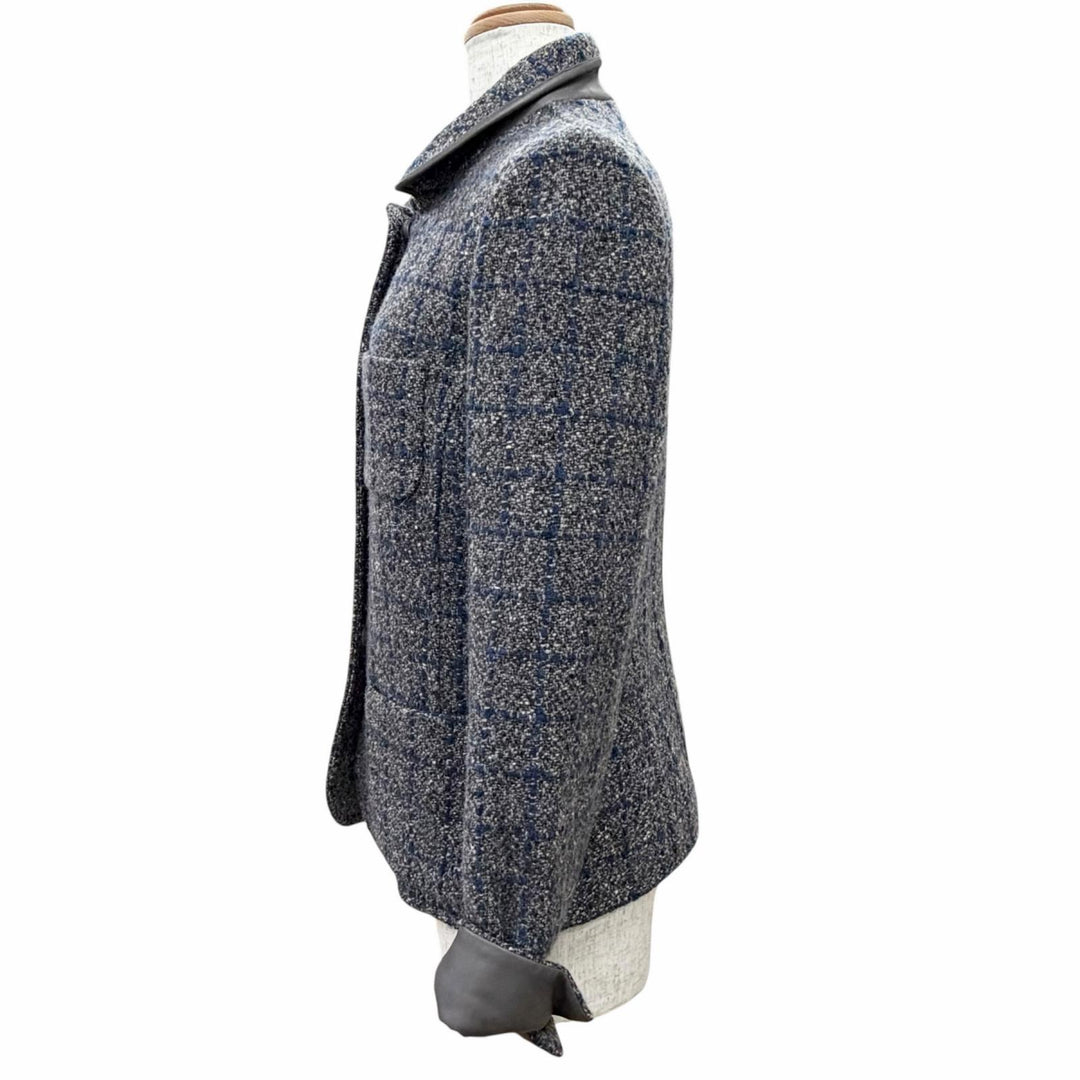 Excellent Loro Piana Jacket Checkered pattern, leather cuffs, tweed 40 FAG3268