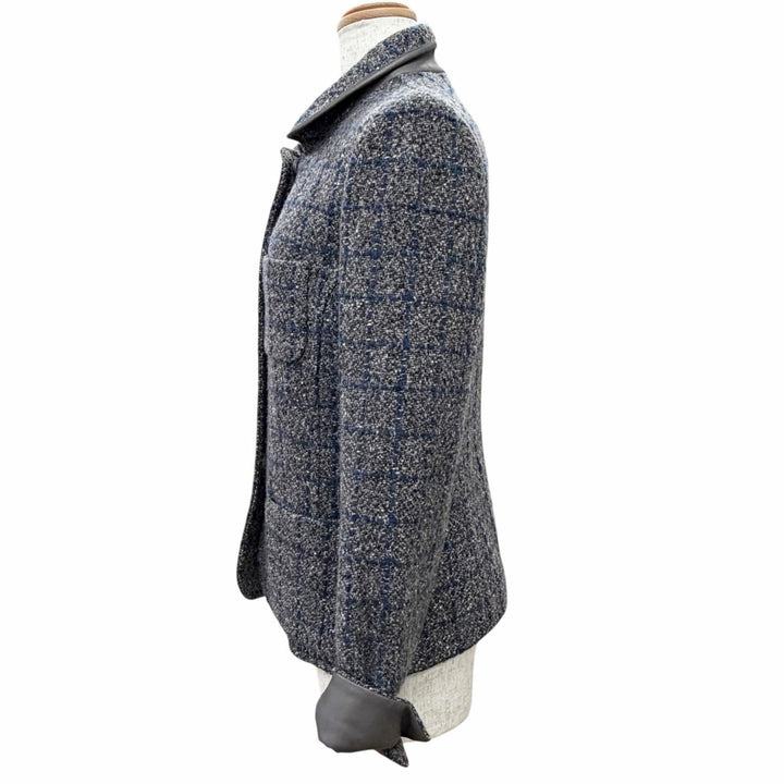 Excellent Loro Piana Jacket Checkered pattern, leather cuffs, tweed 40 FAG3268