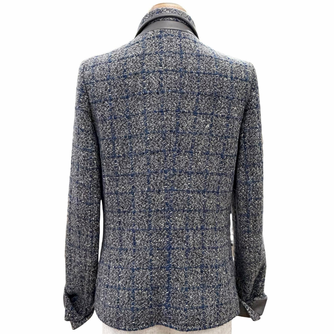 Excellent Loro Piana Jacket Checkered pattern, leather cuffs, tweed 40 FAG3268