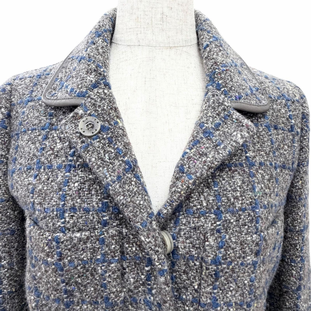 Excellent Loro Piana Jacket Checkered pattern, leather cuffs, tweed 40 FAG3268