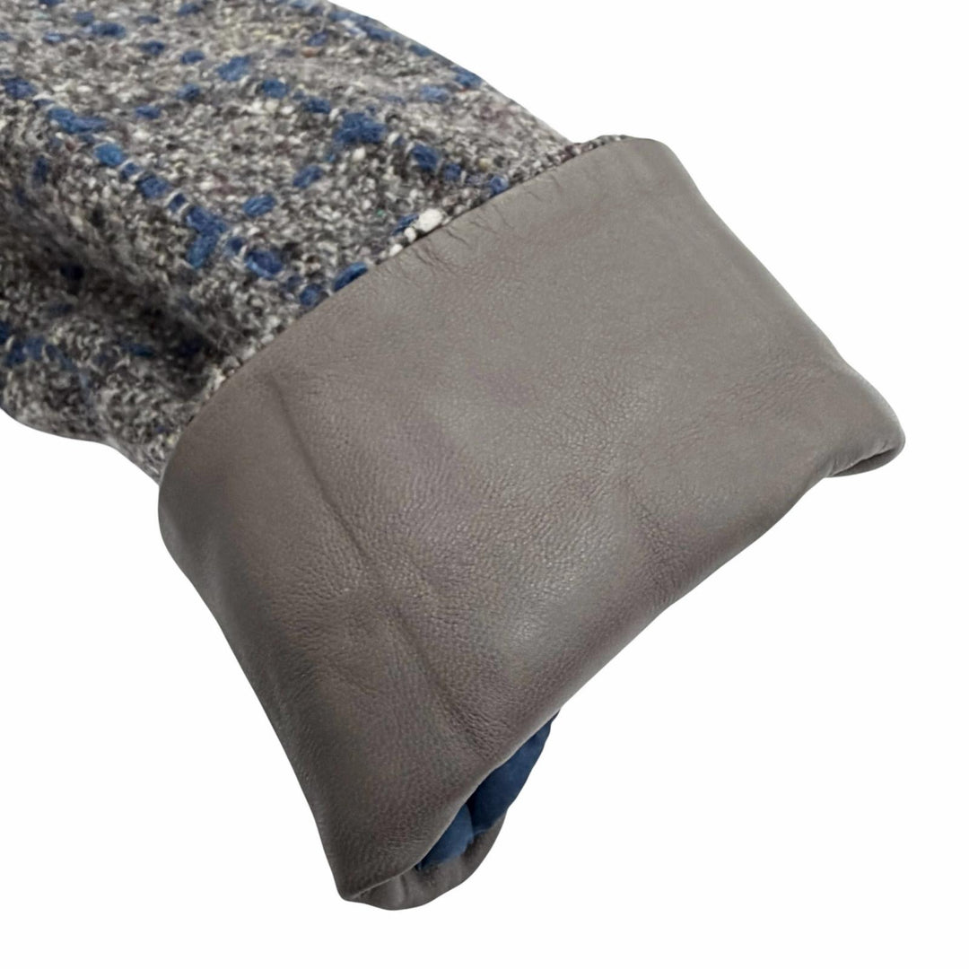 Excellent Loro Piana Jacket Checkered pattern, leather cuffs, tweed 40 FAG3268