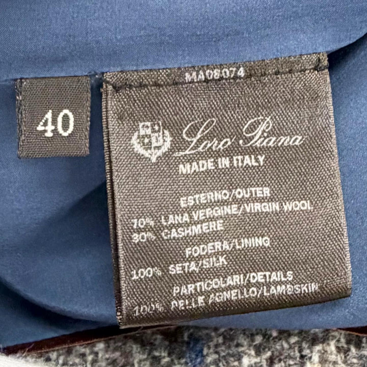 Excellent Loro Piana Jacket Checkered pattern, leather cuffs, tweed 40 FAG3268