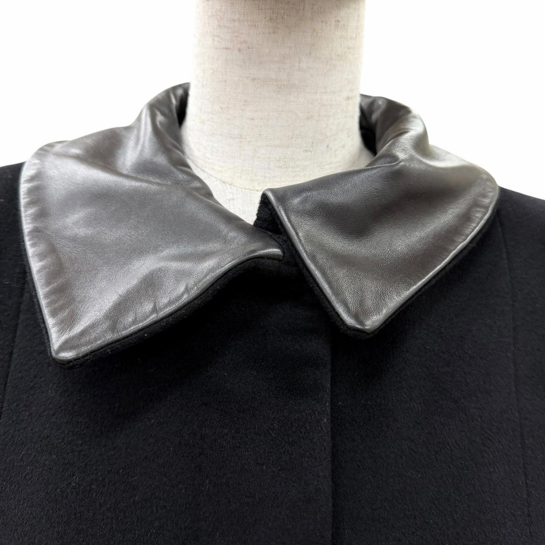 Great GUCCI coat Leather accents, concealed placket, long length black wool 38