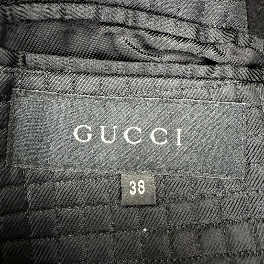 Great GUCCI coat Leather accents, concealed placket, long length black wool 38