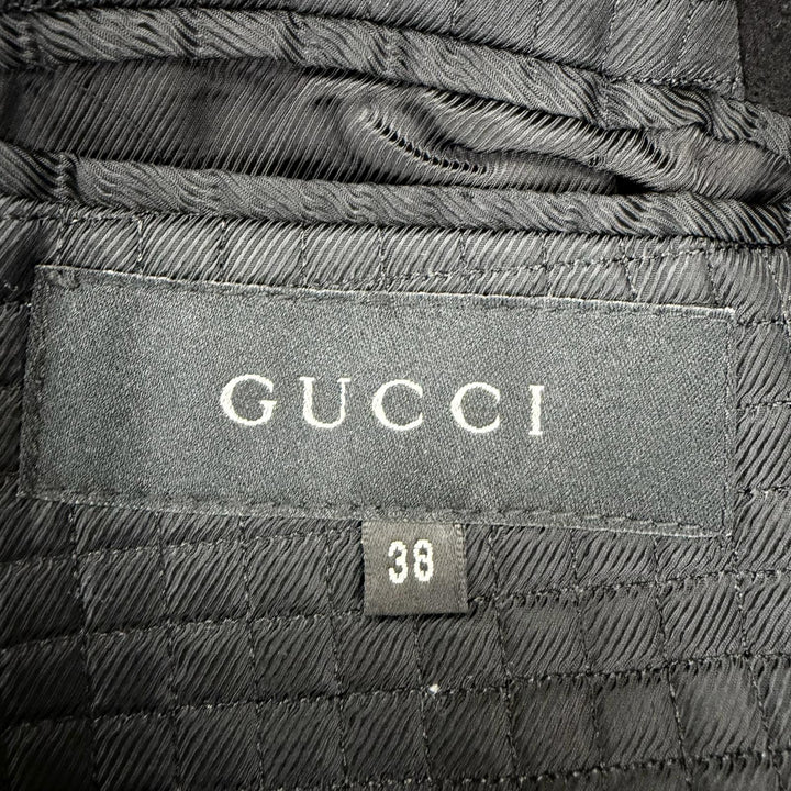 Great GUCCI coat Leather accents, concealed placket, long length black wool 38