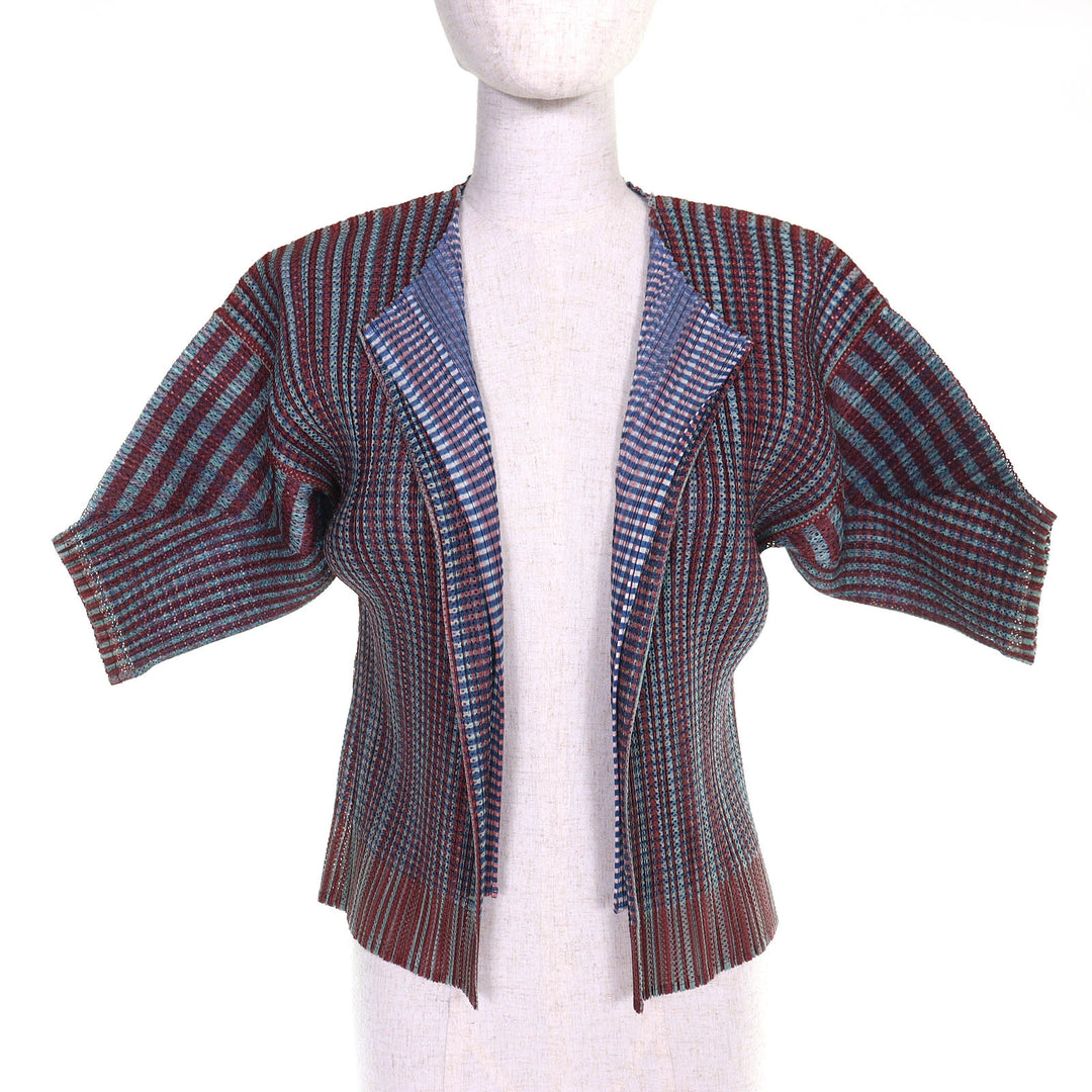 Excellent PLEATS PLEASE cardigan layered design, short-sleeved top. 3 PP14-JO162