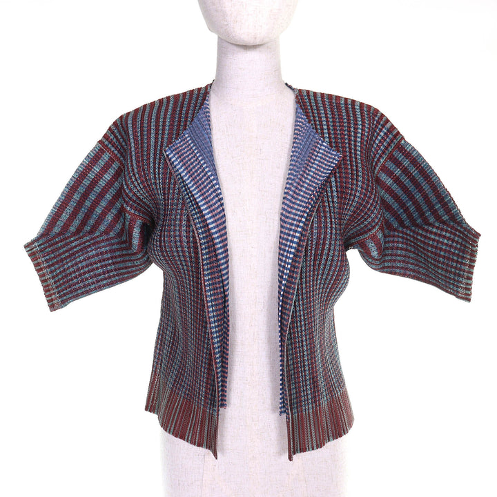 Excellent PLEATS PLEASE cardigan layered design, short-sleeved top. 3 PP14-JO162