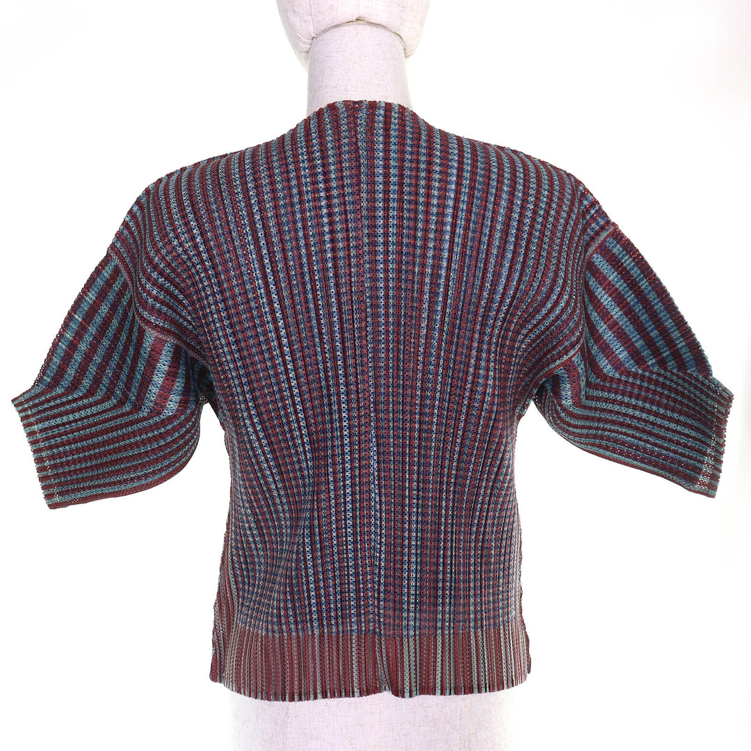 Excellent PLEATS PLEASE cardigan layered design, short-sleeved top. 3 PP14-JO162