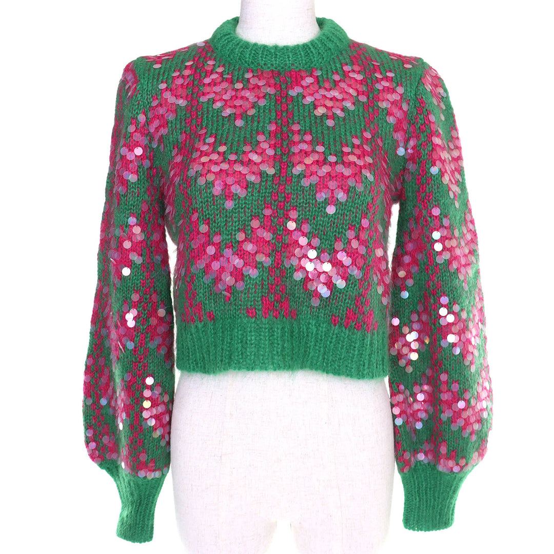 Pristine GUCCI Sequined cropped mohair blend long-sleeved knit sweater XS 713233