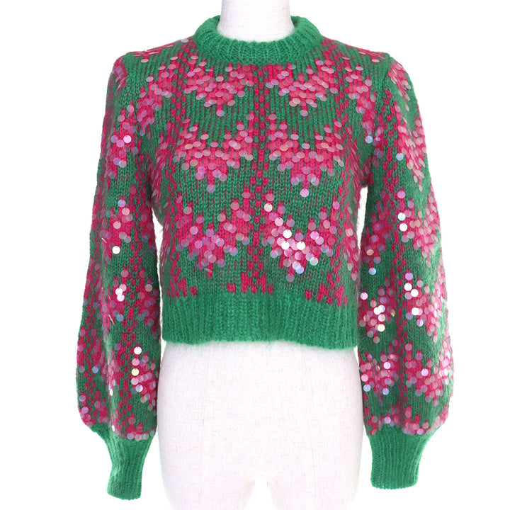Pristine GUCCI Sequined cropped mohair blend long-sleeved knit sweater XS 713233