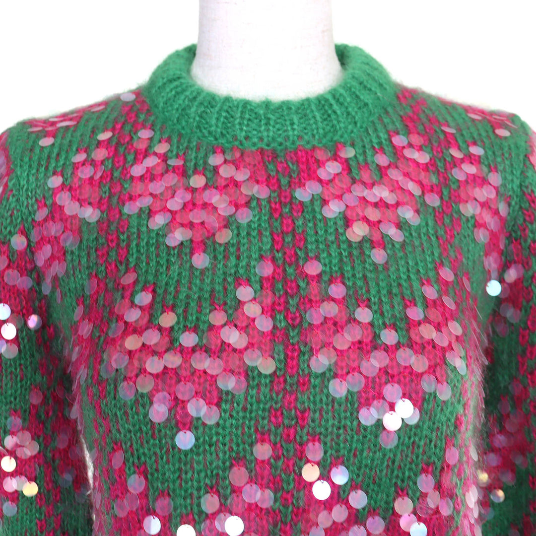 Pristine GUCCI Sequined cropped mohair blend long-sleeved knit sweater XS 713233
