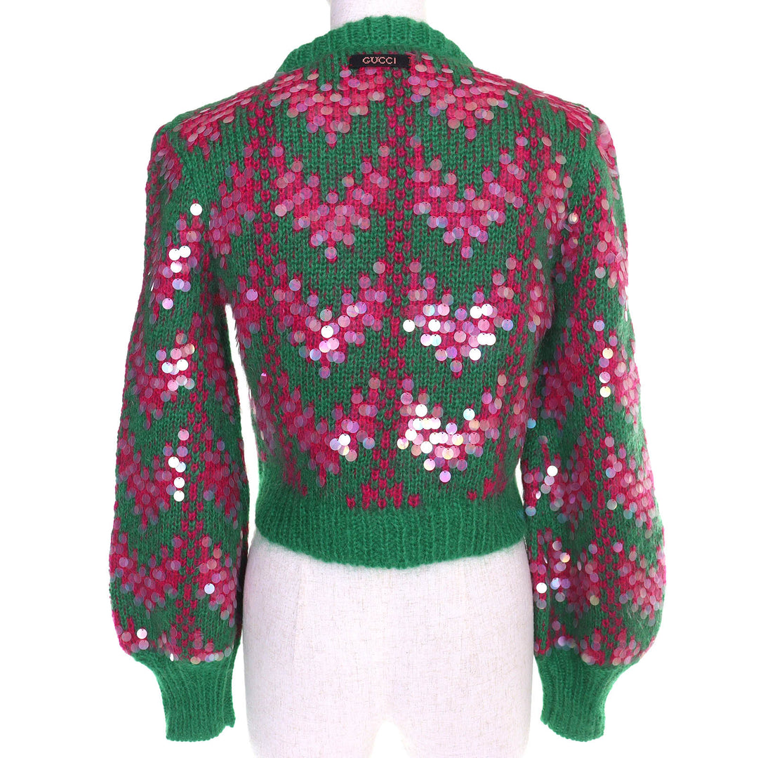 Pristine GUCCI Sequined cropped mohair blend long-sleeved knit sweater XS 713233