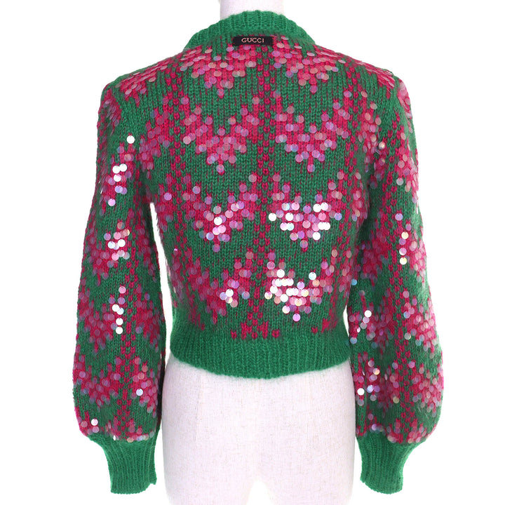 Pristine GUCCI Sequined cropped mohair blend long-sleeved knit sweater XS 713233