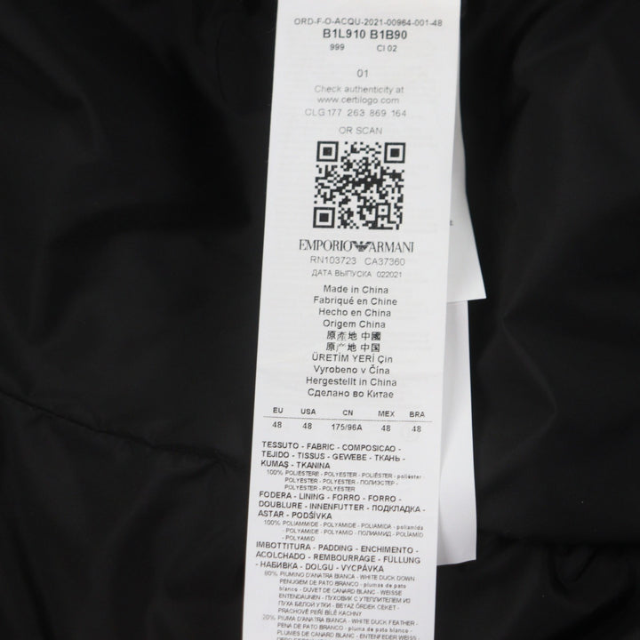Excellent EMPORIO ARMANI down coat black polyester mens 48