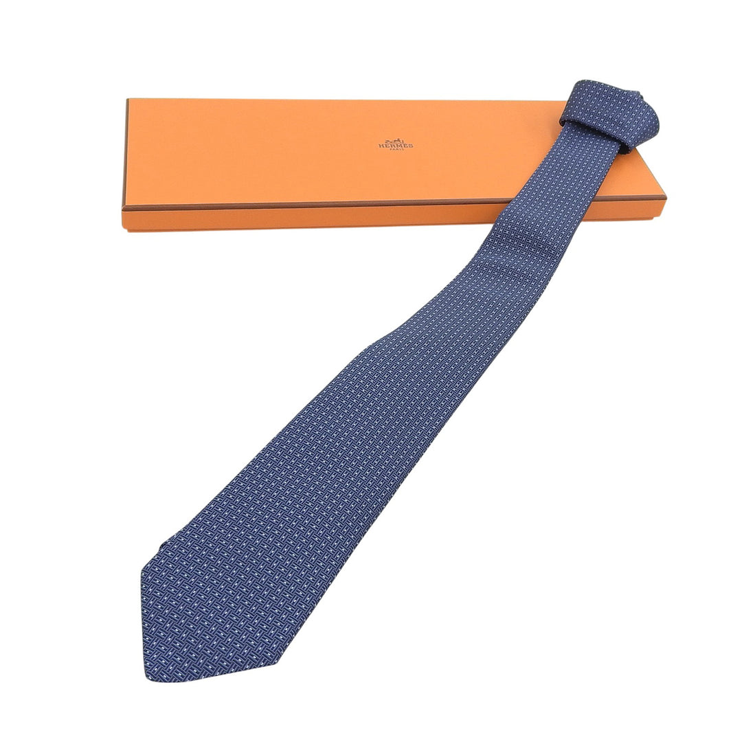 Pristine HERMES tie H deco Navy silk mens 339354T