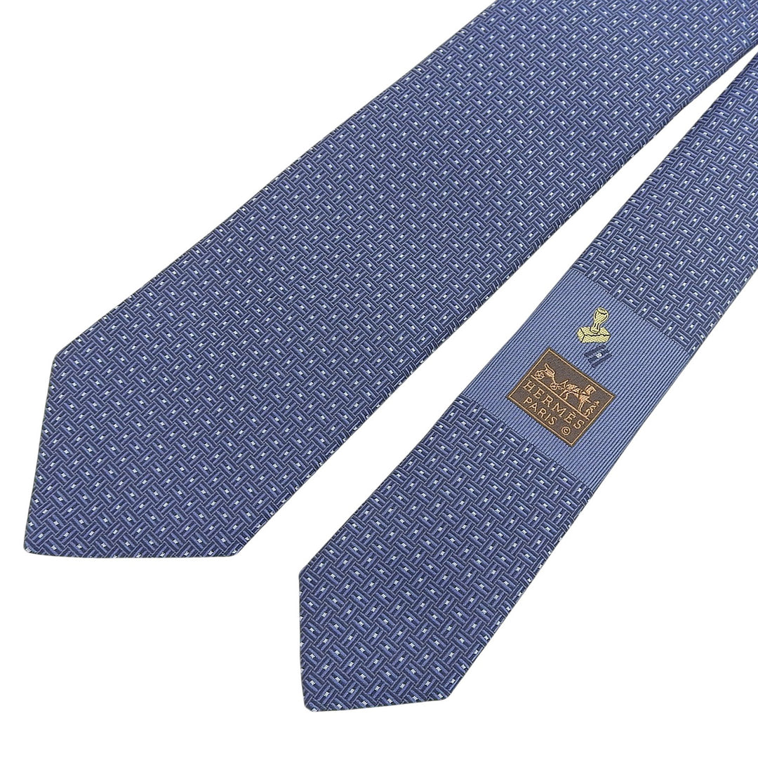Pristine HERMES tie H deco Navy silk mens 339354T